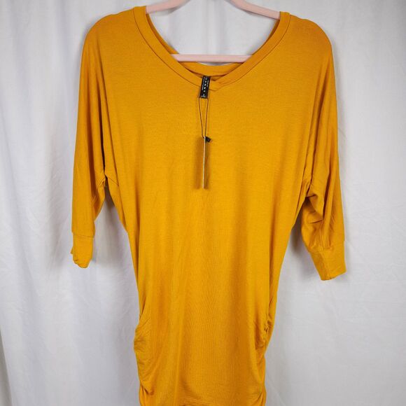 Made By Johnny Womens Small V-Neck 3/4 Sleeve Draped Dolman Top Side Shirring - Picture 1 of 7
